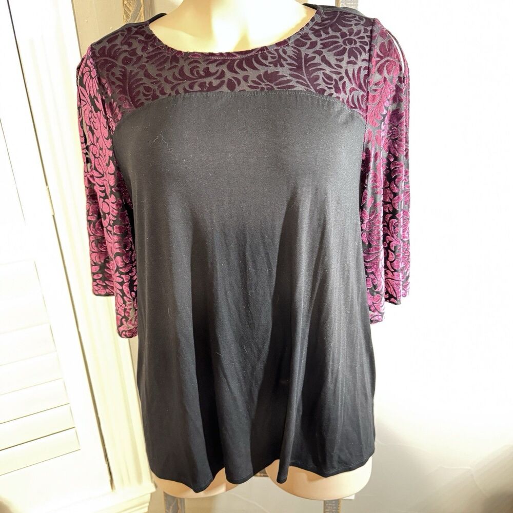 Anywear By Catherines Blouse 1X Velvet Burnout Cold Shoulder Top  Party NWT